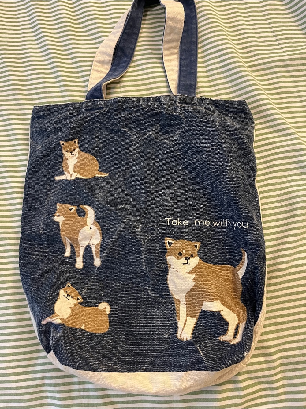 Take Me With You Shiba Inu Zippered Canvas Tote Bag